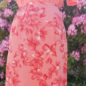 SIZE 14 Waist=34" Josephine Chaus Peach Floral 100% Silk Skirt